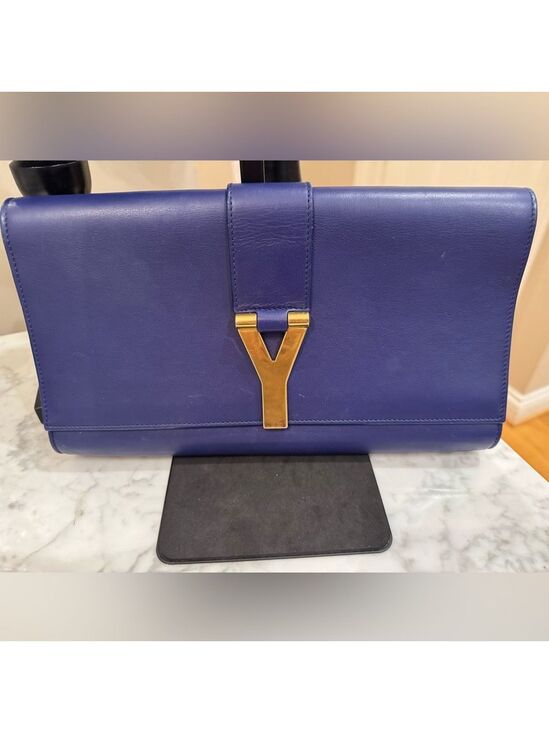 Saint Laurent Handbags - Saint Laurent - Classic Y Ligne Clutch Blue Leather - EUC